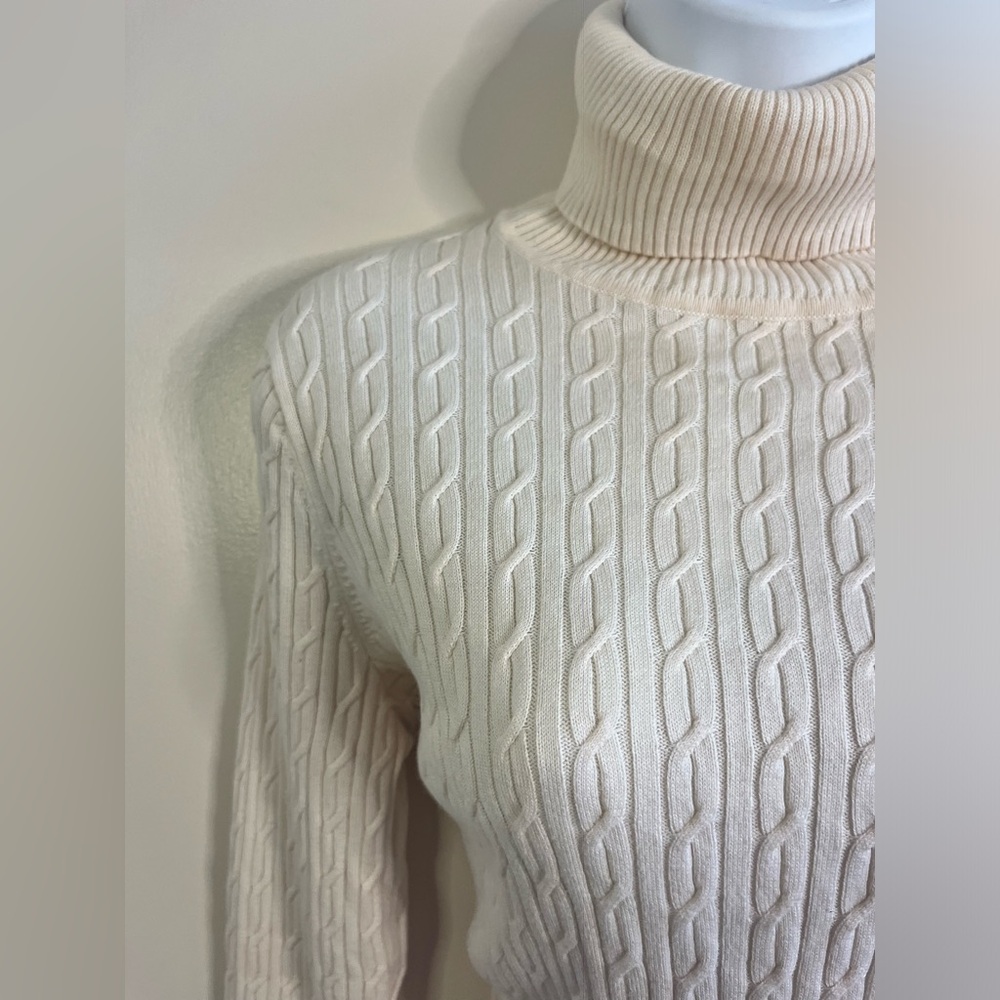 Talbots Cable Knit Long Sleeve Turtleneck Sweater - Picture 2 of 8